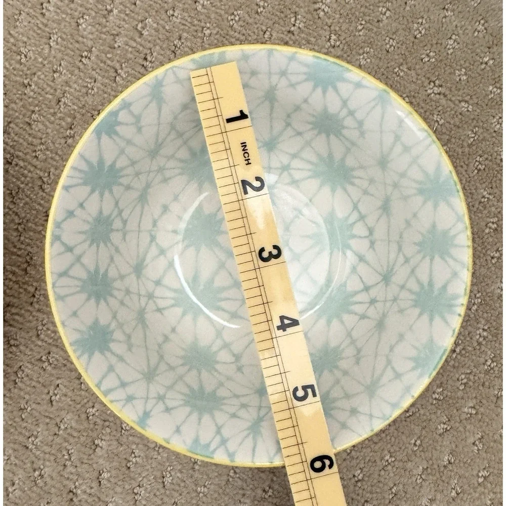 SIGNATURE Brand Embossed Yellow Teal Interior Design Ceramic Bowls (3 in Set)